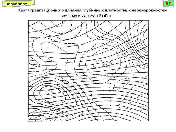 Гравиразведка ЕГ Карта гравитационного влияния глубинных плотностных неоднородностей (сечение изоаномал 2 м. Гл) 