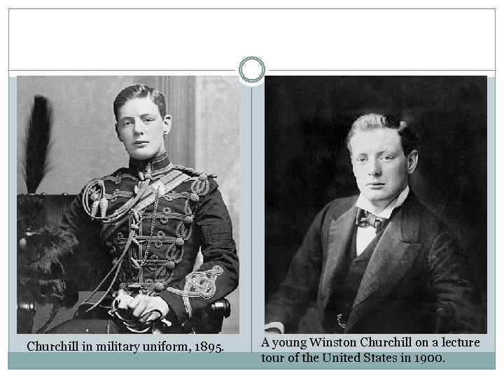 Churchill in military uniform, 1895. A young Winston Churchill on a lecture tour of