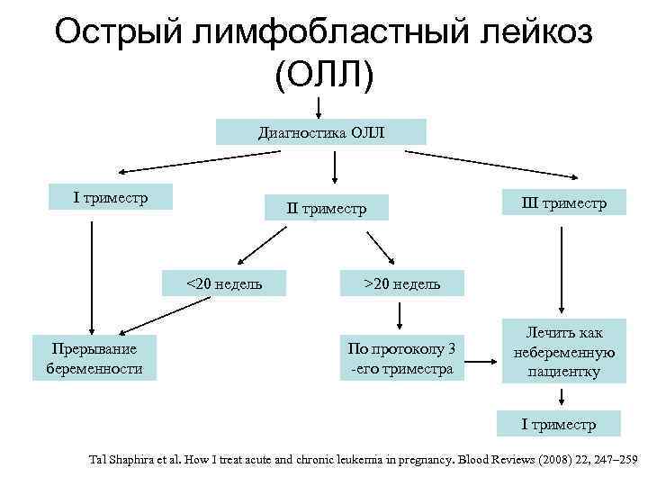 Острый лимфобластный лейкоз (ОЛЛ) Диагностика ОЛЛ I триместр II триместр <20 недель Прерывание беременности