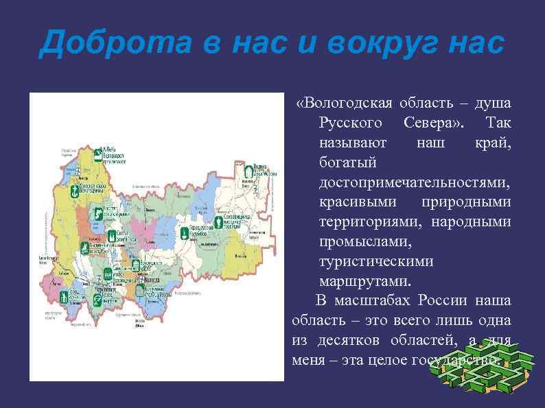 Доброта в нас и вокруг нас «Вологодская область – душа Русского Севера» . Так