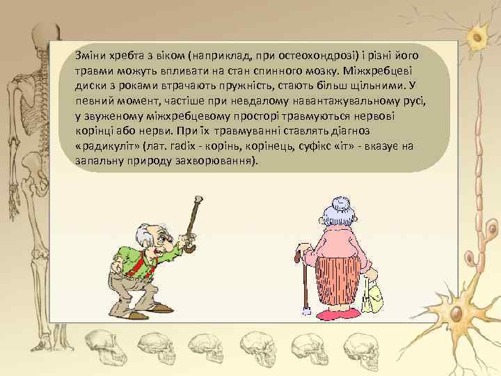 Зміни хребта з віком (наприклад, при остеохондрозі) і різні його травми можуть впливати на