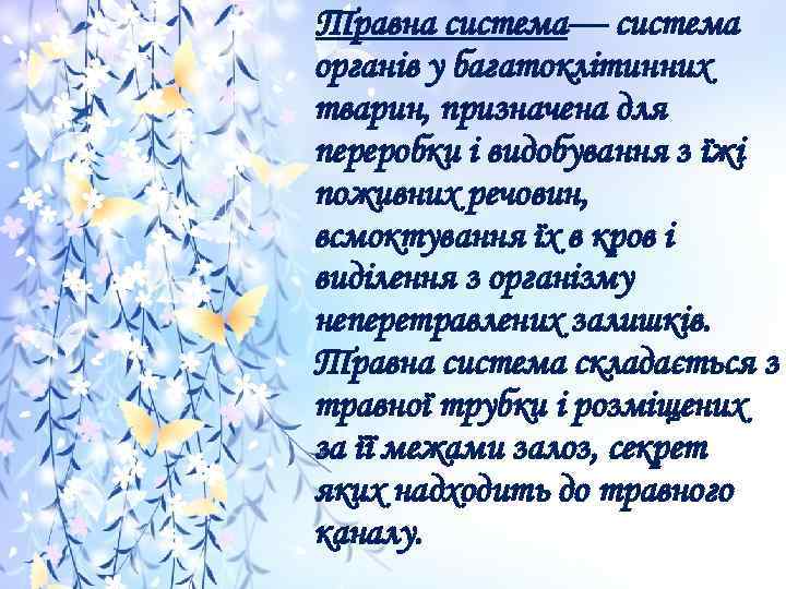 Травна система— система органів у багатоклітинних тварин, призначена для переробки і видобування з їжі