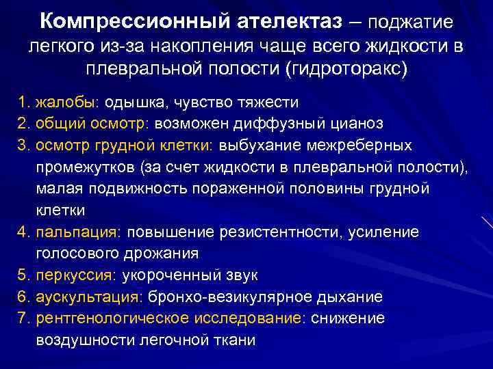 Компрессионный ателектаз – поджатие легкого из-за накопления чаще всего жидкости в плевральной полости (гидроторакс)