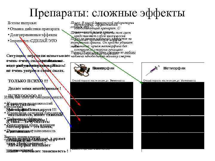 Препараты: сложные эффекты В этом выпуске: • Отмена действия препарата • Долговременные эффекты •