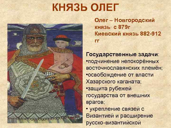 КНЯЗЬ ОЛЕГ Олег – Новгородский князь с 879 г Киевский князь 882 -912 гг