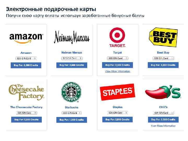 Электронные подарочные карты Получи свою карту оплаты используя заработанные бонусные баллы 