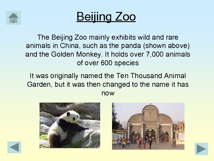 Beijing Zoo The Beijing Zoo mainly exhibits wild and rare animals in China, such