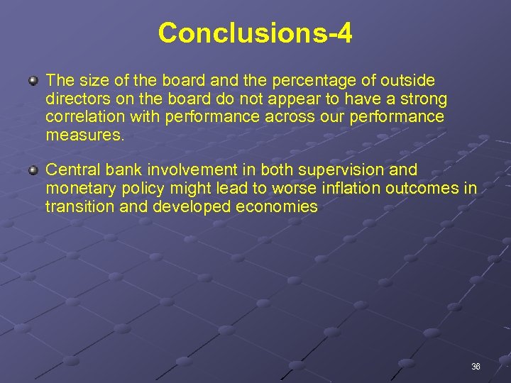 Conclusions-4 The size of the board and the percentage of outside directors on the