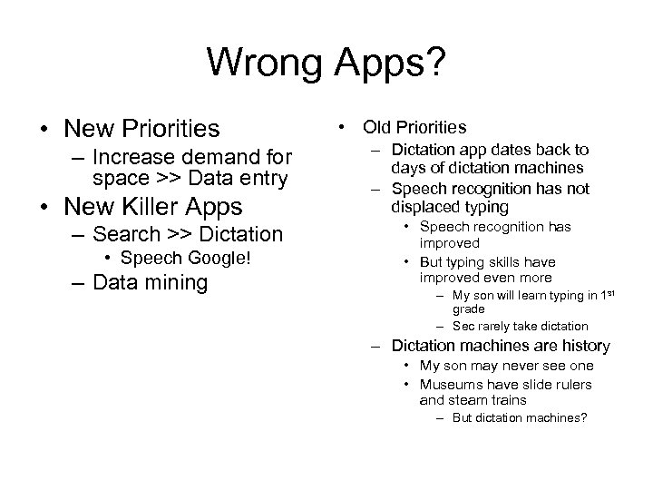 Wrong Apps? • New Priorities – Increase demand for space >> Data entry •