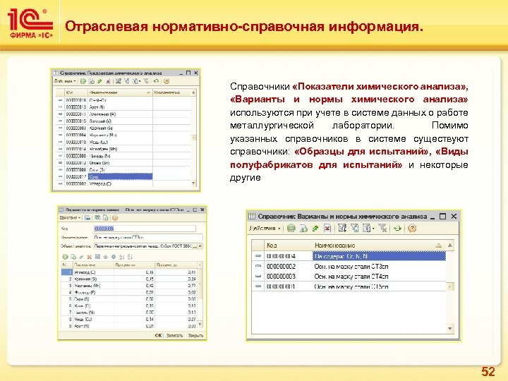 Отраслевая нормативно-справочная информация. Справочники «Показатели химического анализа» , «Варианты и нормы химического анализа» используются
