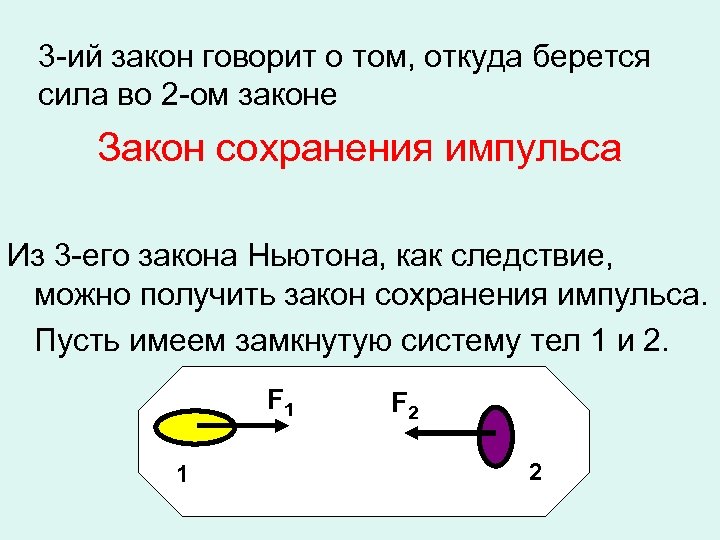 3 -ий закон говорит о том, откуда берется сила во 2 -ом законе Закон