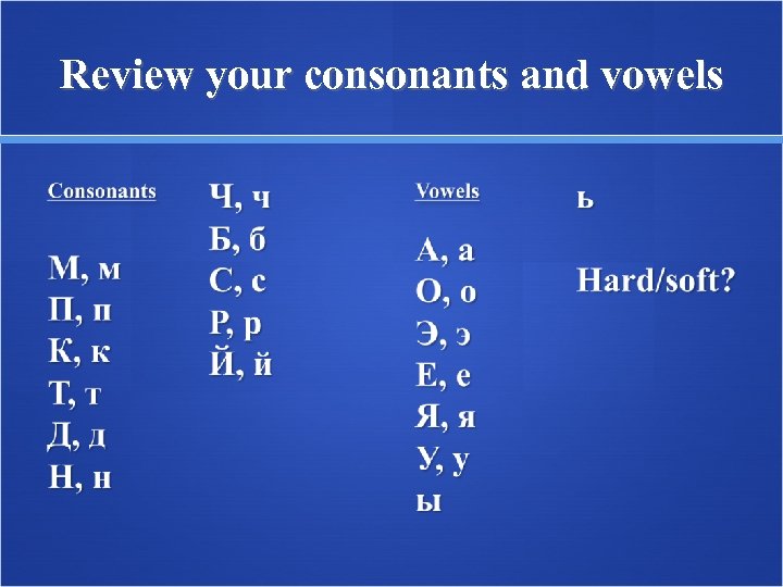 Review your consonants and vowels 