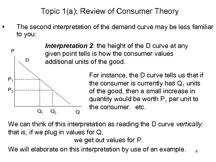 Topic 1(a): Review of Consumer Theory • The second interpretation of the demand curve