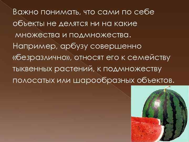 Важно понимать, что сами по себе объекты не делятся ни на какие множества и