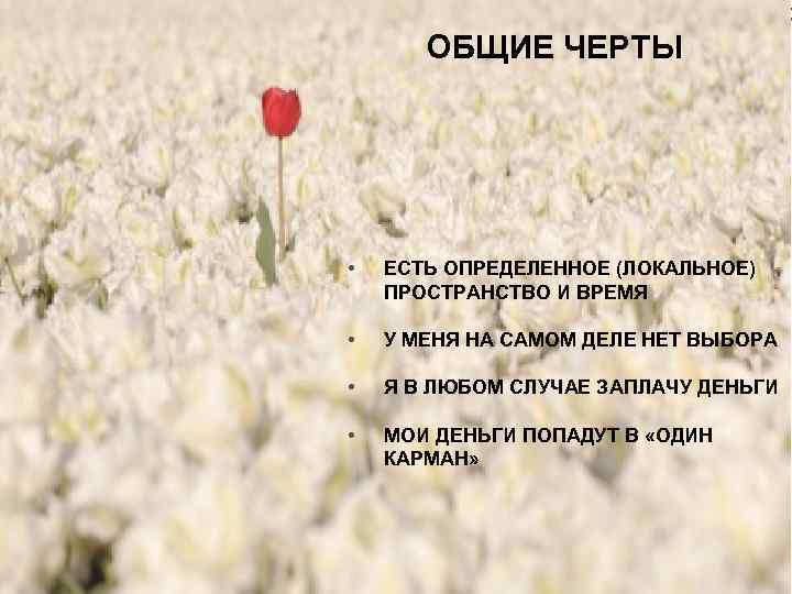 ОБЩИЕ ЧЕРТЫ • ЕСТЬ ОПРЕДЕЛЕННОЕ (ЛОКАЛЬНОЕ) ПРОСТРАНСТВО И ВРЕМЯ • У МЕНЯ НА САМОМ