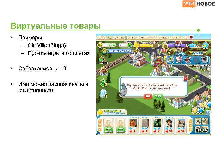 Виртуальные товары • Примеры – Сiti Ville (Zinga) – Прочие игры в соц. сетях