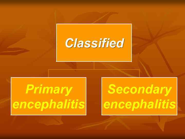 Classified Primary encephalitis Secondary encephalitis 