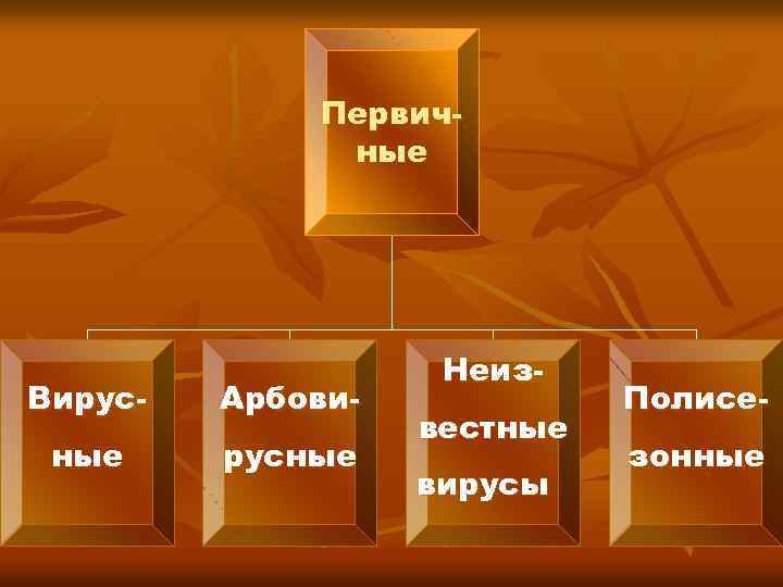 Первичные Вирус- Арбови- ные русные Неизвестные вирусы Полисезонные 