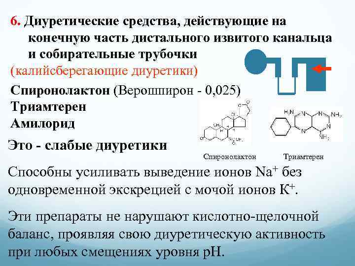 6. Диуретические средства, действующие на конечную часть дистального извитого канальца и собирательные трубочки (калийсберегающие