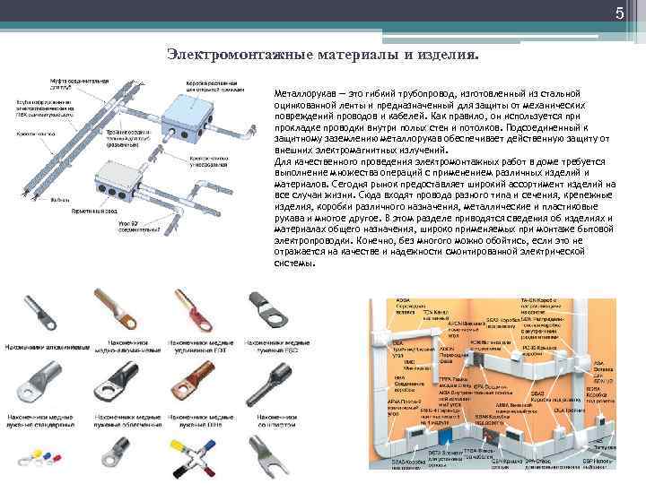 5 Электромонтажные материалы и изделия. . Металлорукав — это гибкий трубопровод, изготовленный из стальной