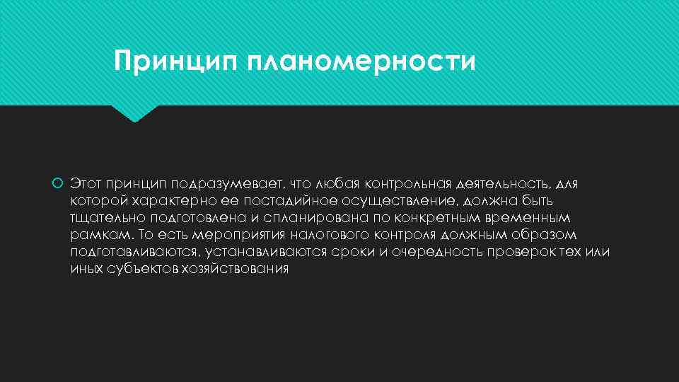 Принцип планомерности Этот принцип подразумевает, что любая контрольная деятельность, для которой характерно ее постадийное