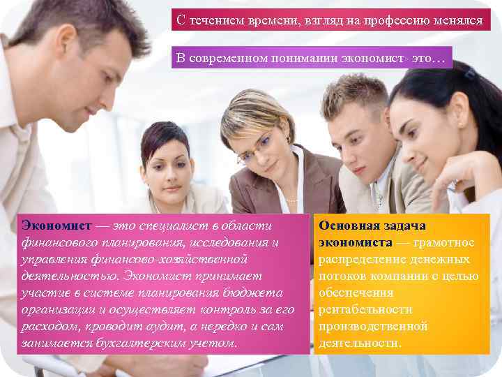 С течением времени, взгляд на профессию менялся В современном понимании экономист- это… Экономист —