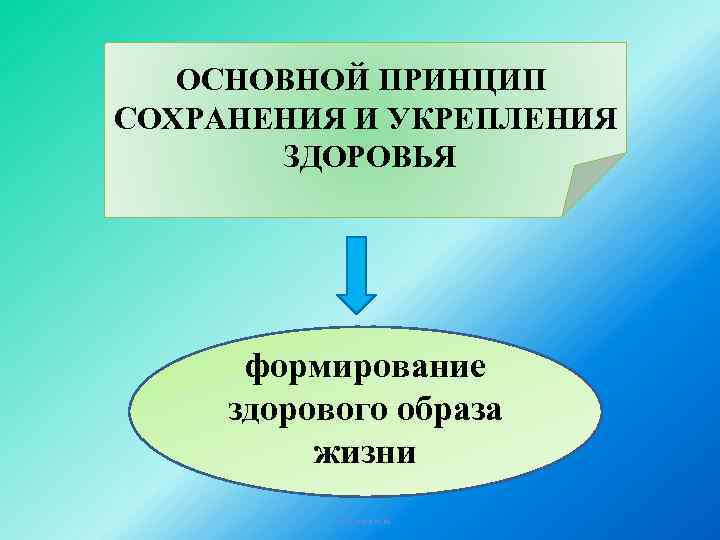 ОСНОВНОЙ ПРИНЦИП СОХРАНЕНИЯ И УКРЕПЛЕНИЯ ЗДОРОВЬЯ формирование здорового образа жизни © Солтан М. М.