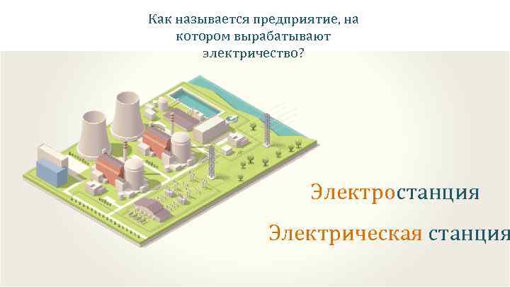 Как называется предприятие, на котором вырабатывают электричество? Электростанция Электрическая станция 