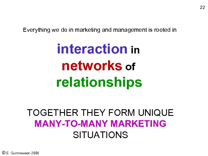 22 Everything we do in marketing and management is rooted in interaction in networks