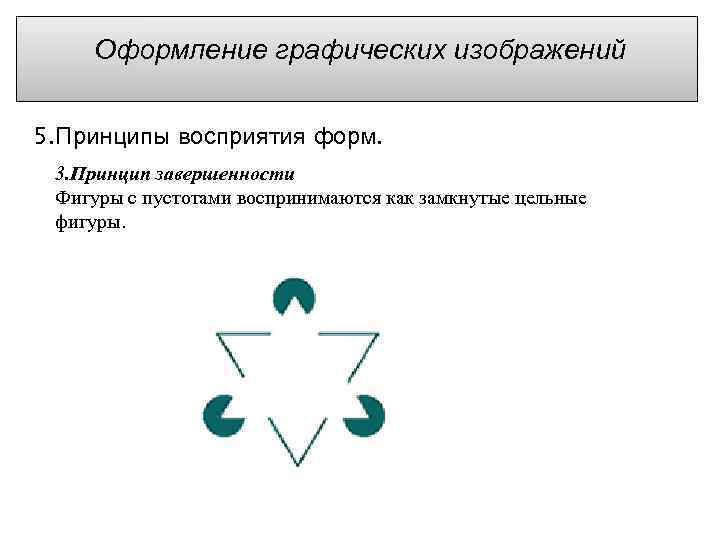 Оформление графических изображений 5. Принципы восприятия форм. 3. Принцип завершенности Фигуры с пустотами воспринимаются