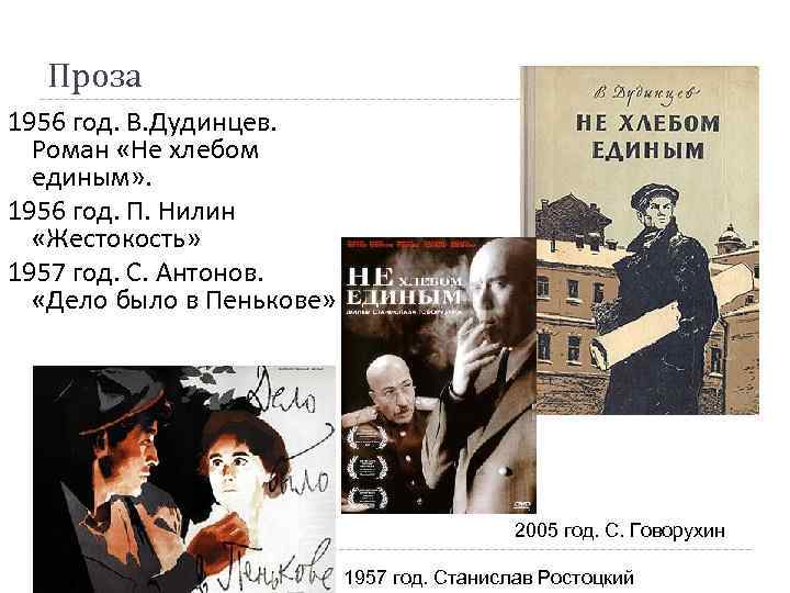 Проза 1956 год. В. Дудинцев. Роман «Не хлебом единым» . 1956 год. П. Нилин