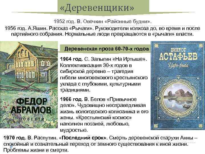  «Деревенщики» 1952 год. В. Овечкин «Районные будни» . 1956 год. А. Яшин. Рассказ