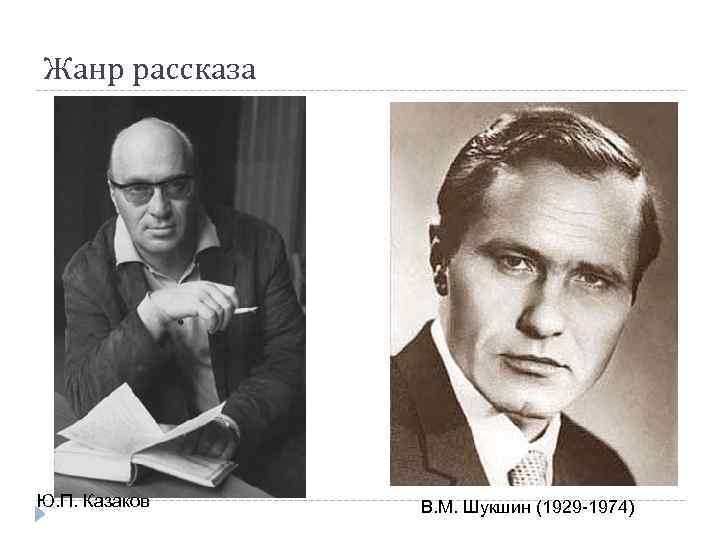 Жанр рассказа Ю. П. Казаков В. М. Шукшин (1929 -1974) 