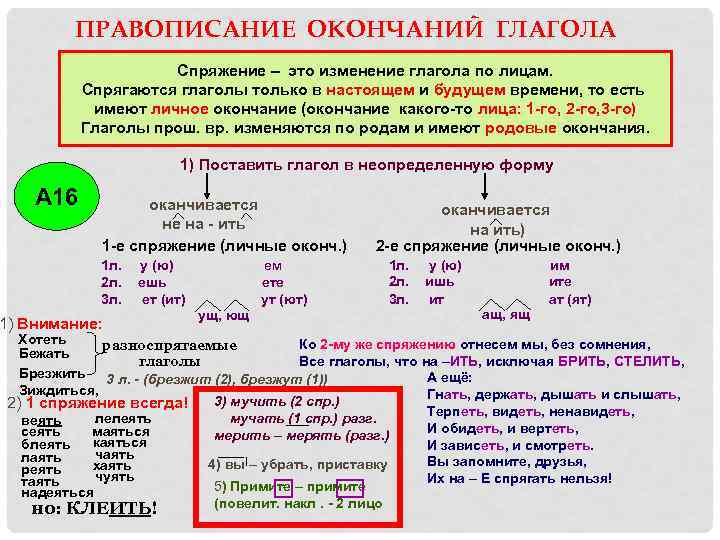 ПРАВОПИСАНИЕ ОКОНЧАНИЙ ГЛАГОЛА Спряжение – это изменение глагола по лицам. Спрягаются глаголы только в