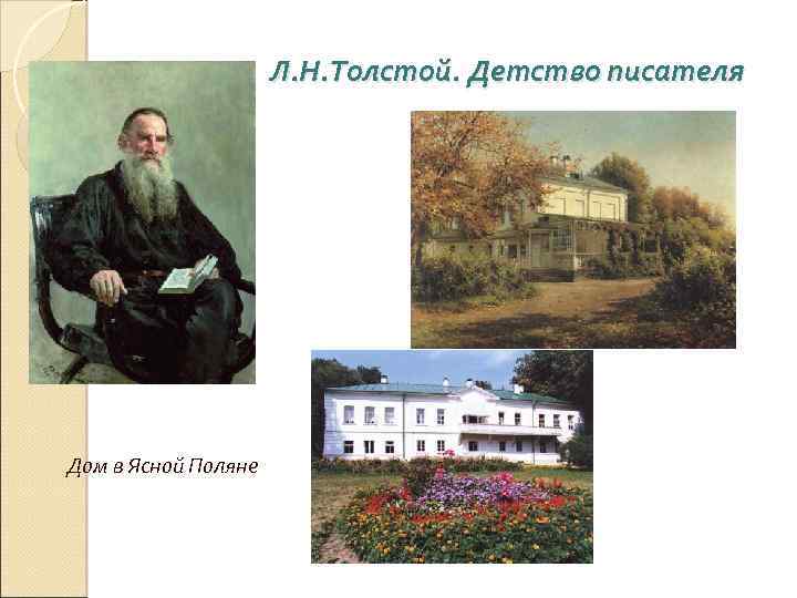 Л. Н. Толстой. Детство писателя Дом в Ясной Поляне 