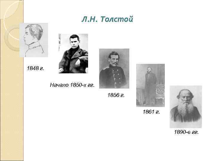 Л. Н. Толстой 1848 г. Начало 1850 -х гг. 1856 г. 1861 г. 1890