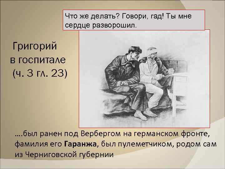 Что же делать? Говори, гад! Ты мне сердце разворошил. Григорий в госпитале (ч. 3