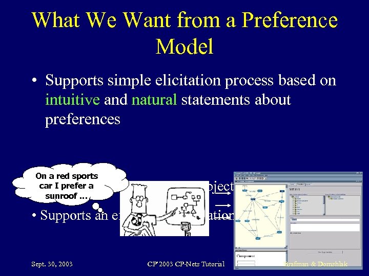 What We Want from a Preference Model • Supports simple elicitation process based on