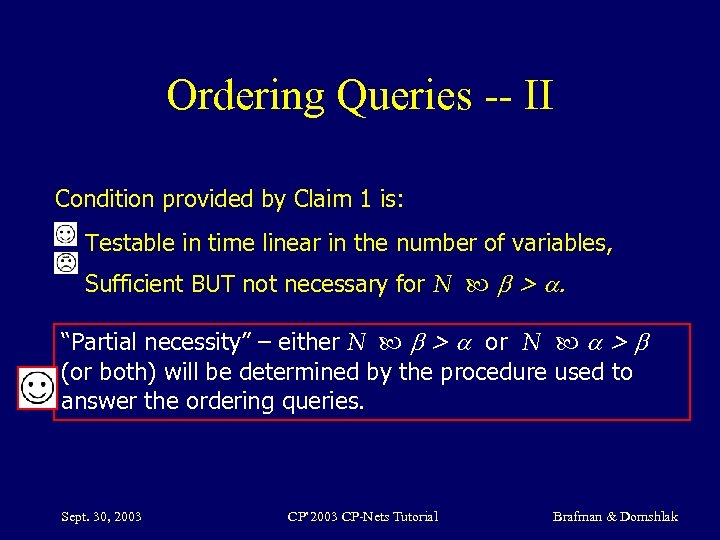 Ordering Queries -- II Condition provided by Claim 1 is: Testable in time linear