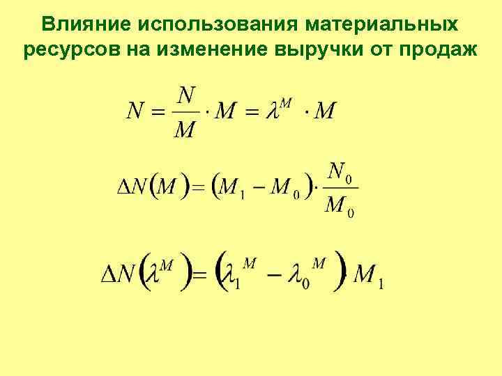 Влияние использования материальных ресурсов на изменение выручки от продаж 