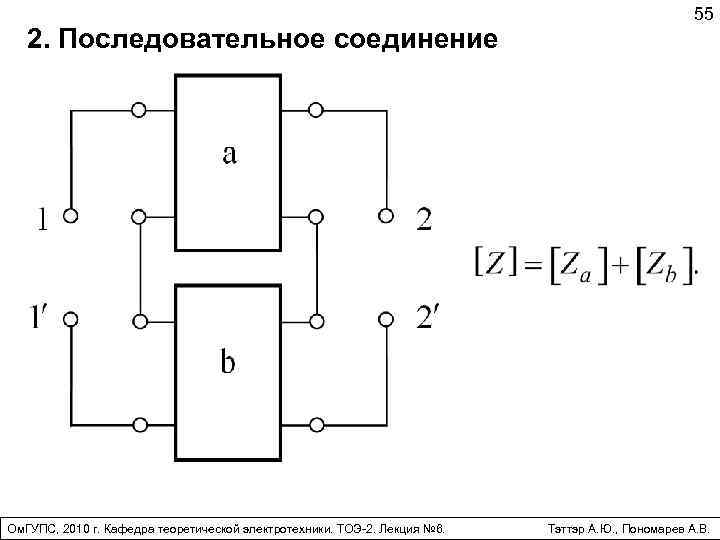 2. Последовательное соединение Ом. ГУПС, 2010 г. Кафедра теоретической электротехники. ТОЭ-2. Лекция № 6.