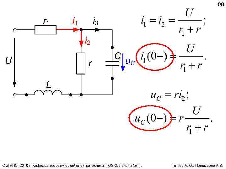 98 Ом. ГУПС, 2010 г. Кафедра теоретической электротехники. ТОЭ-2. Лекция № 11. Тэттэр А.
