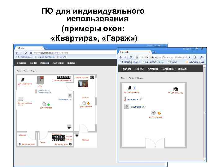 ПО для индивидуального использования (примеры окон: «Квартира» , «Гараж» ) 