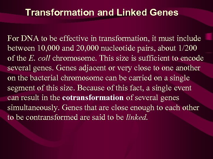 Transformation and Linked Genes For DNA to be effective in transformation, it must include