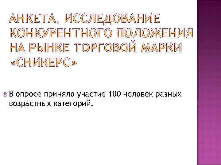  В опросе приняло участие 100 человек разных возрастных категорий. 