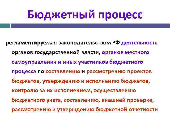 Бюджетный процесс регламентируемая законодательством РФ деятельность органов государственной власти, органов местного самоуправления и иных