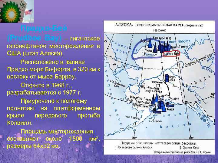 Прадхо-Бей (Prudhoe Bay) – гигантское газонефтяное месторождение в США (штат Аляска). Расположено в заливе