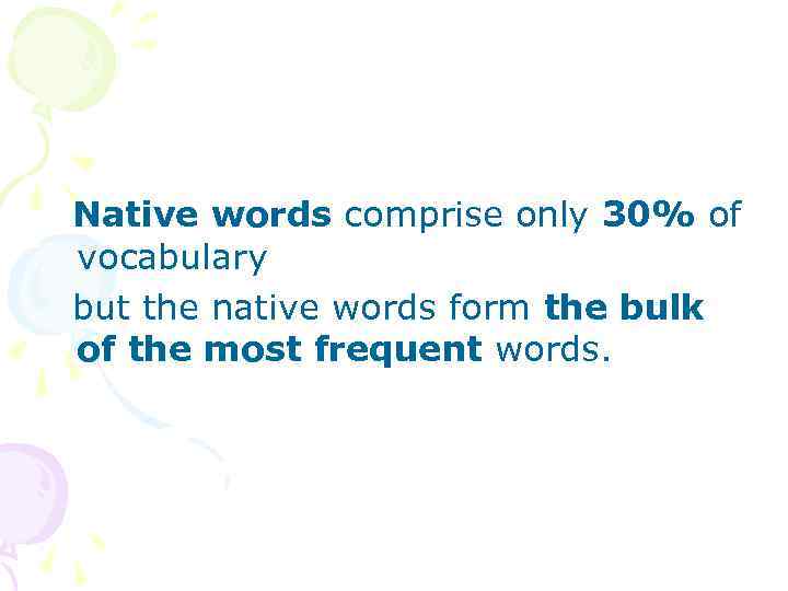 Native words comprise only 30% of vocabulary but the native words form the bulk