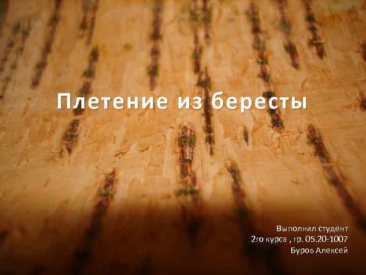 Плетение из бересты Выполнил студент 2 го курса , гр. 05. 20 -1007 Буров