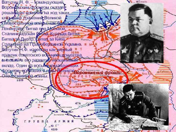 Ватутин Н. Ф. – командующий Воронежским фронтом оказал решающие влияние на ход таких ключевых